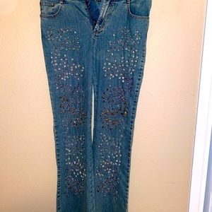 AZI embellished embroidered gemstone jeans
